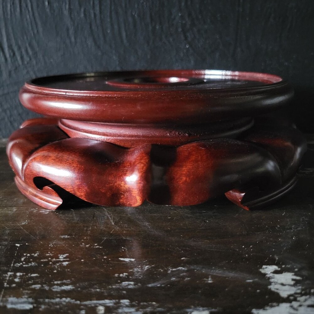 Large Vintage Rosewood Finish Base for Vases and Ginger Jars, Display Stand - 8"